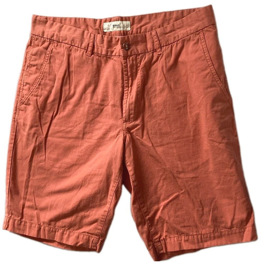 BRAX Shorts Mens 36/34 Orange Chino Bristol Flat Front Casual Summer Pockets EUC